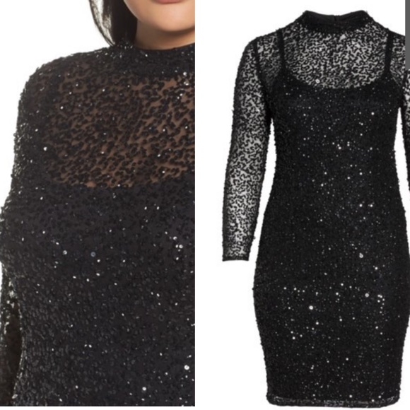 Adrianna Papell sequins long sleeves mock neck sheath Dress - Picture 8 of 11